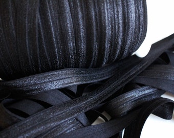 Black FOE - 5/8 Fold Over Elastic - Foldover Elastic - Solid FOE- Elastic by the yard - Shiny Elastic - Bulk Elastic Ribbon - Wholesale FOE