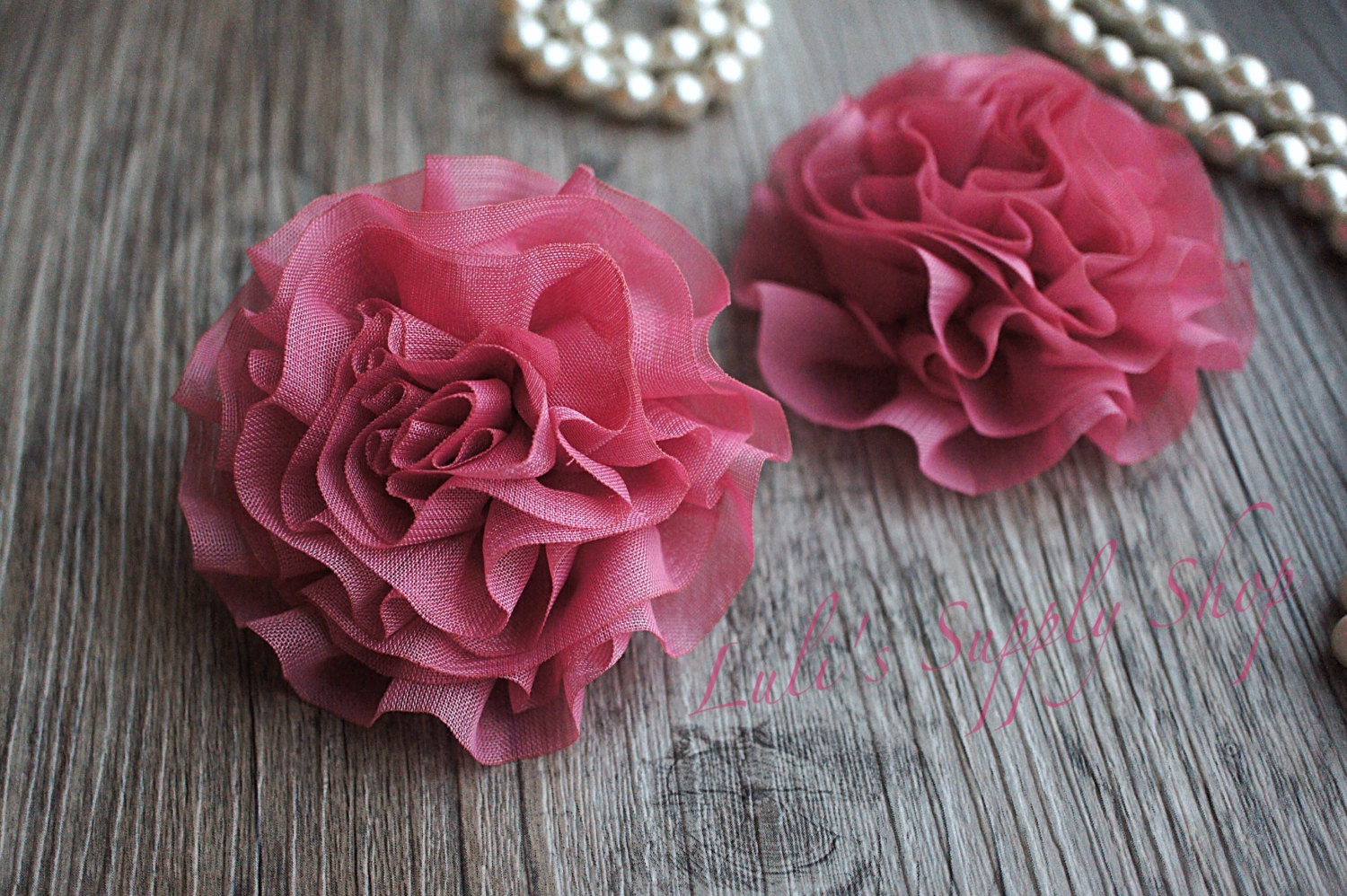 Layered Flower Ruffle Set of 2 Large Chiffon Ruffle Flowers - Chiffon Cabbage Flowers - 3 ...