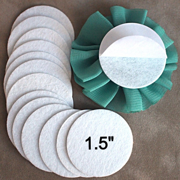 25 White Self Adhesive Felt Circles - 1.5" Adhesive Felt Circle - Felt Circles - Sticky Felt Cicle - Felt Backing for Headbands