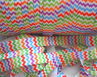 1 Yard - Rainbow Chevron - 5/8 Fold Over Elastic - FOE - Foldover Elastic - Chevron - Elastic by the yard - Shiny Elastic - Elastic Trim