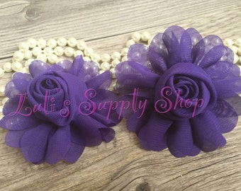 2pcs Purple 3" Chiffon Flowers - Soft Chiffon Layered Fabric Flowers- Embellished Flowers - Pearl Center Fabric Flowers - Hair accessories