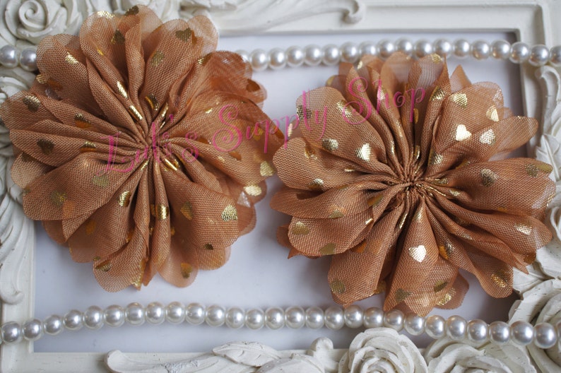 Large Chiffon Unfinished Ballerina Wholesale Fabric Flowers Tan /& Gold Hearts Scalloped Chiffon Flowers Ruffle Fabric Flowers