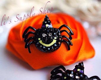 Halloween Spider Rhinestone Buttons - Black Ribbon Sliders - Embellishments - Flower Centers - Hairbow Centers 25mm Metal Rhinestone Buttons