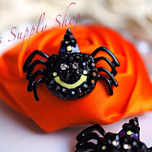 Halloween Spider Rhinestone Buttons - Black Ribbon Sliders - Embellishments - Flower Centers - Hairbow Centers 25mm Metal Rhinestone Buttons
