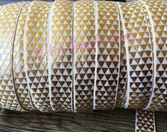 White and Gold Aztec FOE - 5/8 Fold Over Elastic - Tribal Foldover Elastic -Gold Elastic Ribbon - Wholesale Elastic by the yard - Bulk FOE