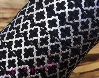 Black & Silver Quatrefoil FOE - 5/8 Fold Over Elastic - Foldover Elastic - printed FOE- Elastic by the yard - Elastic Ribbon - Lattice