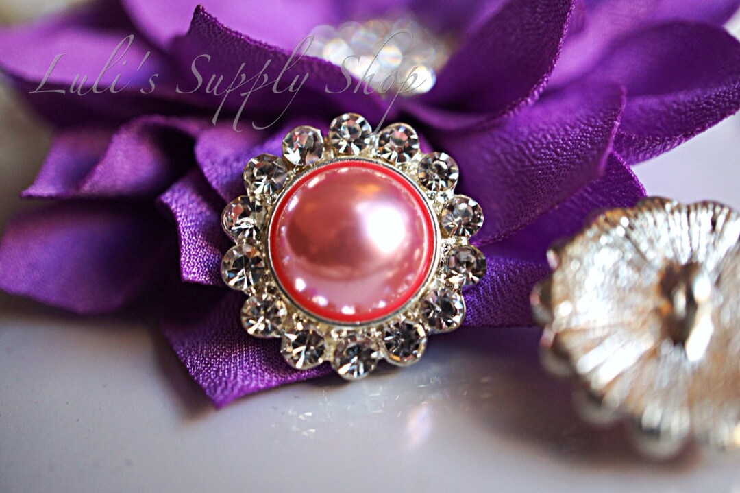 Set of 3 Pink Metal Rhinestone Buttons or Flower Centers - Pearl ...