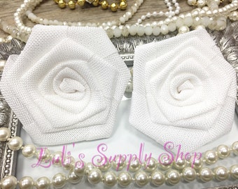 Set of 2 - White Burlap Roses - Burlap Flowers - 2.5" Linen Roses - Burlap Rose - Rustic Wedding Flowers - Wholesale Headbands Supplies