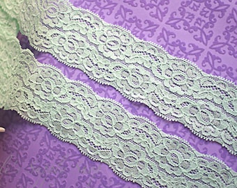 Mint Elastic Lace - 2" Elastic Lace Trim - Lace Ribbon - Lace by the yard - Shiny Elastic -Lace FOE - Stretch Lace - Stretchy Mint Lace Trim
