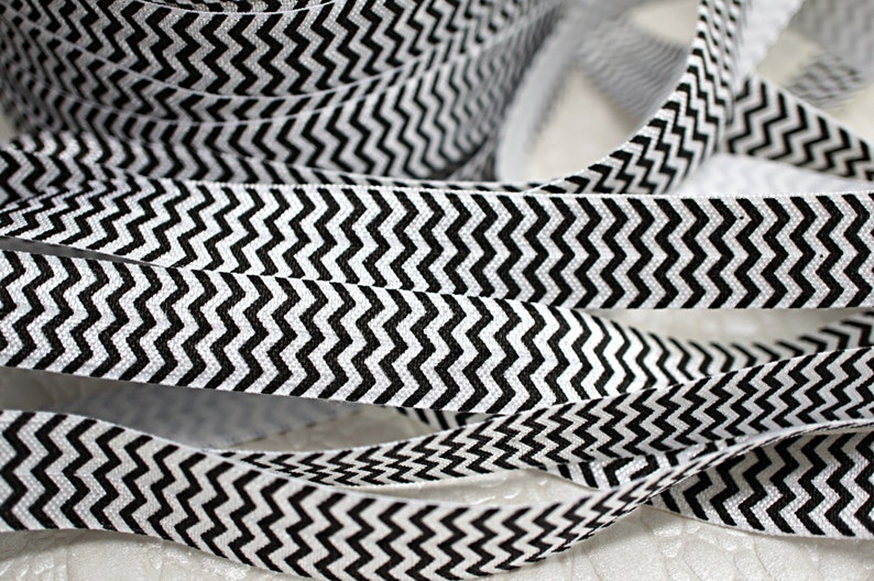 Black & White Chevron FOE 5/8 Fold Over Elastic Bulk Etsy
