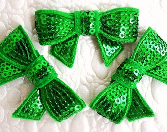 Set of 3 Emerald Green Mini Sequin Bows - Petite 2" Sequin Hair Bows in Emerald Green- Sequin Bow Applique -Mini Bows- Bows Wholesale.
