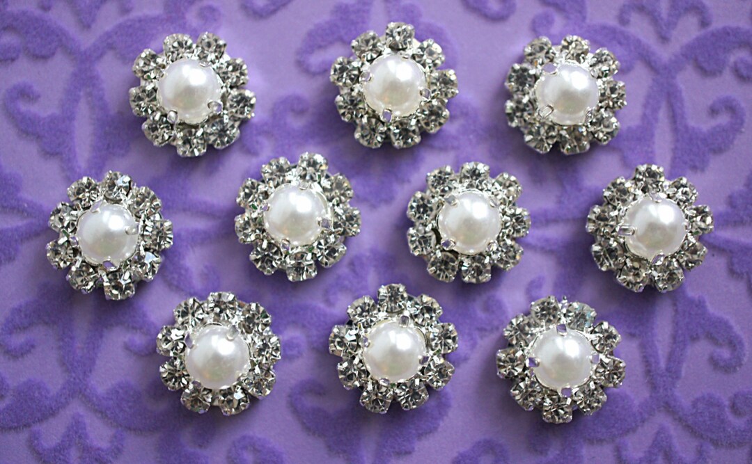 Set of 2 - 12mm Pearl and Clear Rhinestone Buttons - Rhinestone Buttons ...