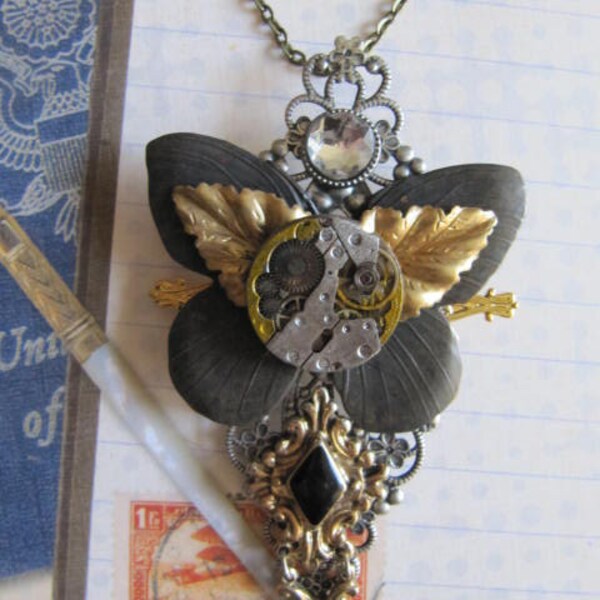 Steampunk Necklace, Steampunk Jewelry, Woman, Abstract, Watch, Butterfly, Watch Parts, Brooch, Pendant, Watch Part, Gift ideas