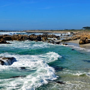 Ocean Waves on a California Beach, 17 Mile Drive Restless Sea Beach, Whitecap Waves, Ocean View, Gallery Quality Photo Print, 16 x 20 Print