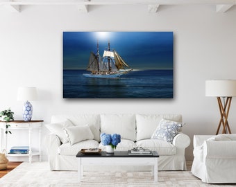 Ghost Ship Sailing Vessel Photo Fine Art, Guiding Light, Sailing Endless Ocean, Photography Nautical Art, Old Time Sails,16 x 24 Photo Print