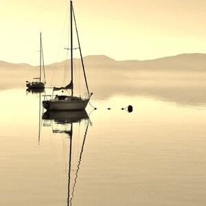 Lake Tahoe Sailboat Photo Art Print, Golden Sepia Waterscape