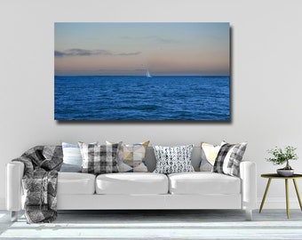 Ocean Sailboat Photography, Dreamy Sailing Ocean Wall Art, Sailing with the clouds on the Horizon, Santa Cruz, CA,  Choose your Print size