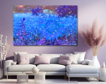 Magical Sunflower Forrest Photo Art Print, Dreamy Purple, blue Sunflower where the Fairies nap in the Forest Dreamy Art, choose Print size