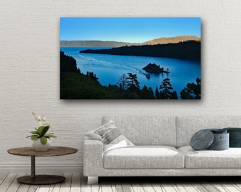 Lake Tahoe Photo Print, Emerald Bay, Fannette Island, Lake Tahoe Blue, Rustic Cabin Decor, Sunset Sierra Mountains, 16 x 20 Photo Print