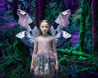 Magical Moth Butterfly Fairy Girl, Magical Forest Photo Art Print, Beautiful Purple Green Forest, Abstract Fairy Art Gallery Photo Art Print