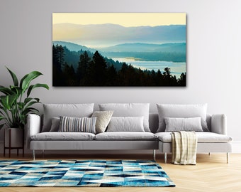 Misty Morning Sunrise, Donner Lake, Vacation Home Decor, Large Wall Art, Turquoise Misty Lake, Gallery Quality Photo Print, choose your size