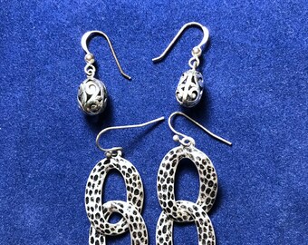 Vintage Silver Earrings Set of Two! Unique drop earrings, delicate style, Unique, high grade silver stainless steel, 1 inch & 2 inch style