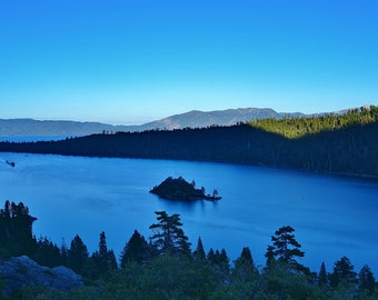 Emerald Bay, Lake Tahoe Blue, Fannette Island at sunset light, High Resolution Photo can be printed, small or large size. Instant Download