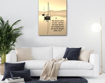 Comfort Verse, Peace be with you, Inspirational Verse, Gallery Quality Photo Print, Tall Mast Sailboat, Lake Tahoe, Sunrise in Golden Light