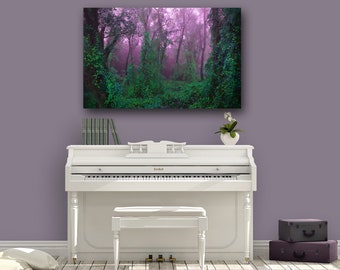 Magical Purple Forest Photo Print, Purple Foggy Fairy Forest, Green Whimsical Trees, Purple Wall Decor Photo Print, Wall Art, Forever Print