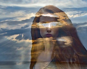 A beautiful sea goddess rises up from the sea photo art, Abstract Surreal portrait, Gallery Quality Art Photo print, chose your print size