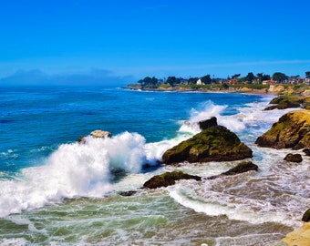 Pacific Ocean Waves Crashing, Beach near Santa Cruz, CA, Wave Action Photo, Nautical Art, White Caps Photo Print, Choose your print size
