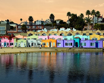 Colorful Capitola Beach Reflection Wall Art Photo Print, Colorful Venetian Hotel, Orange Sky Sunrise near Santa Cruz, Choose your print size