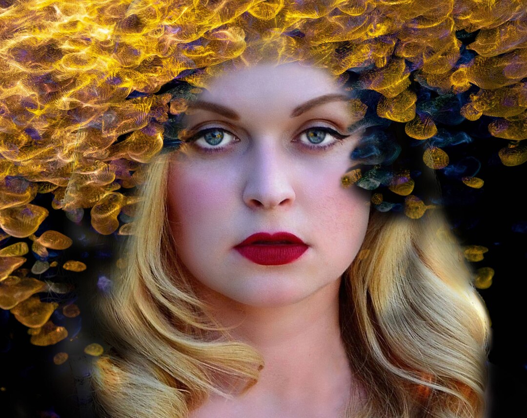 Beautiful Girl With Golden Headdress Art Photo Print Abstract Etsy