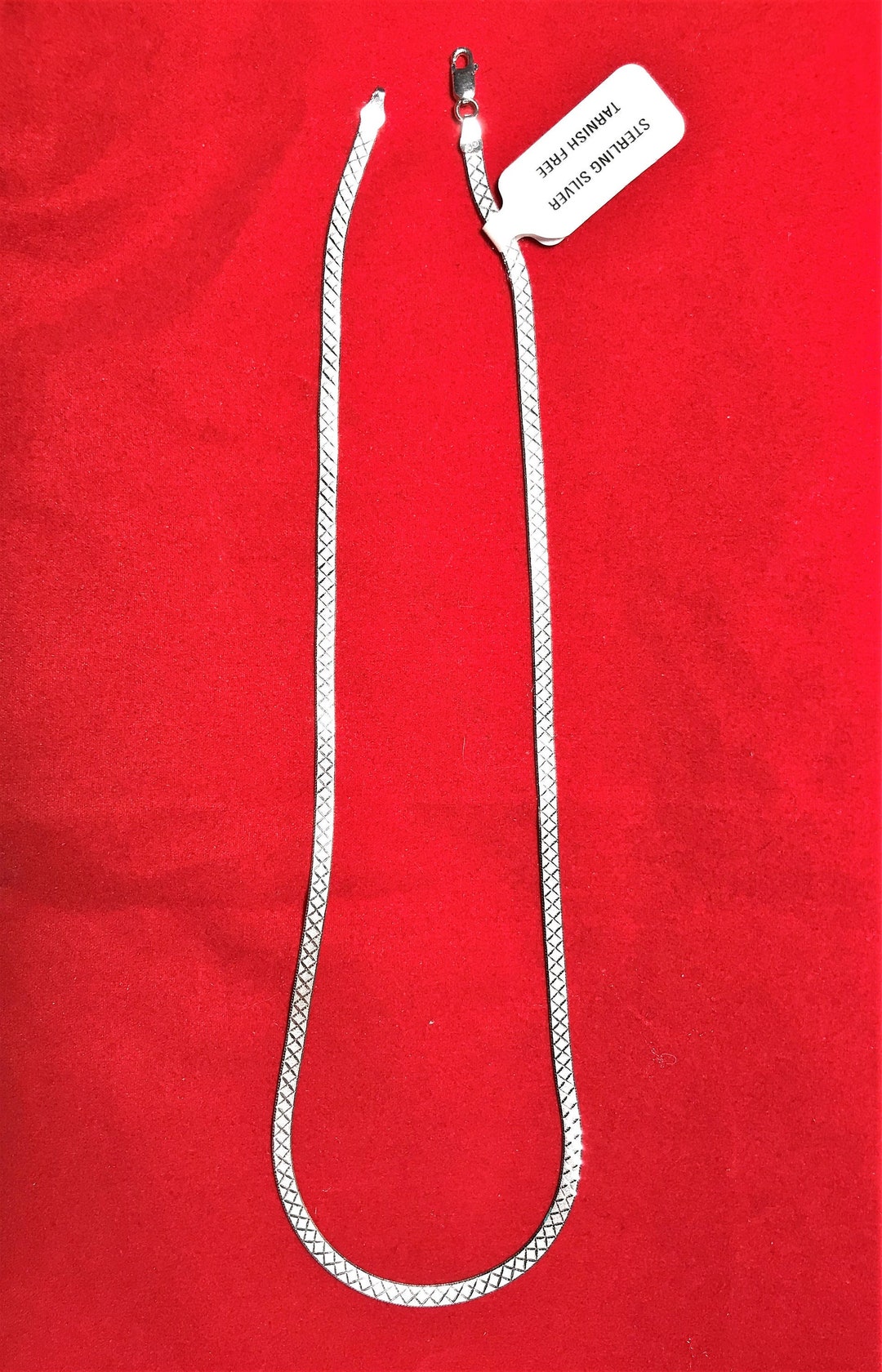 Vintage Sterling Silver Flat Herringbone Chain Necklace, Beautiful