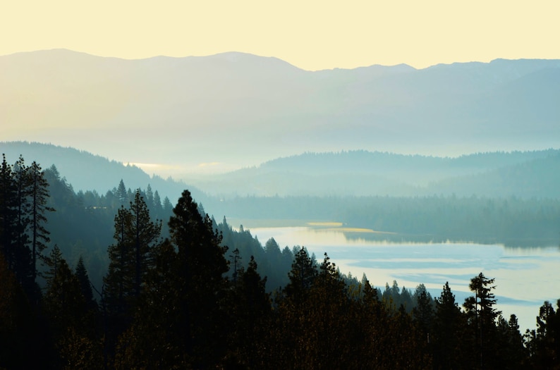 Donner Lake in the Misty Morning Sunrise Wall Art Turquoise Etsy