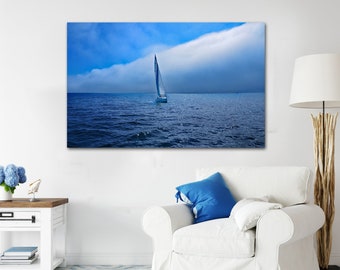 Santa Cruz Sailboat Print, Ocean Cloudscape Photography