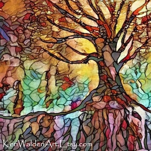 Tree of Life Print, Alcohol Ink Art, Digitally Enhanced Art from my Original Alcohol Ink Painting, Home Decor, 5x7 Wall Art, Gift for Her