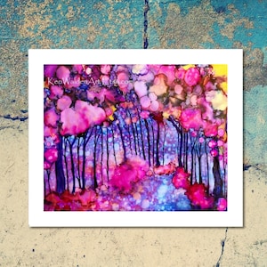 Alcohol Ink Art, Pink Enchanted Forest Print, Alcohol Ink Trees, Fluid Art, Alcohol Ink Painting, Pink Art, Fantasy Landscape, Trees, Art