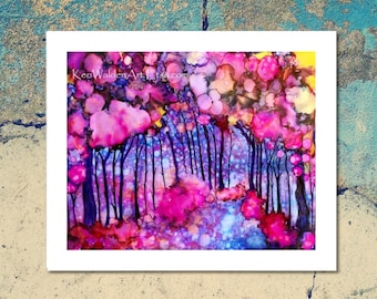 Alcohol Ink Art, Pink Enchanted Forest Print, Alcohol Ink Trees, Fluid Art, Alcohol Ink Painting, Pink Art, Fantasy Landscape, Trees, Art