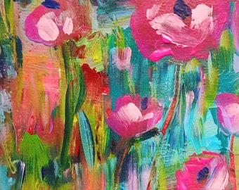 Abstract Floral Art Print, Print from Original Acrylic Painting, Pink, Blue, Green, Home Decor, Wall Art, Flowers, Art