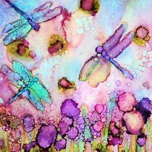Alcohol Ink Art, Fantasy Dragonflies Art Print, Living Room/Bedroom Decor, Print of Alcohol Ink Painting, Pink Wall Art, Gift for Her