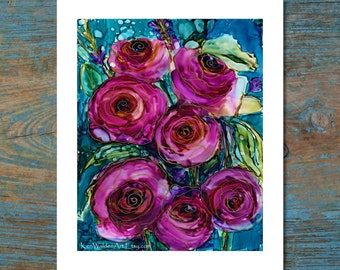 16x20 and 20x24 Alcohol Ink Art, Rose Art Print, Floral Wall Decor, Floral Painting Print, Living Room Art, Botanical Print, Home Decor, Art