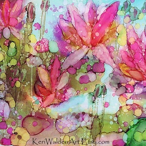 Alcohol Ink Art, Lotus Flowers Art Print, Print of Alcohol Ink Painting, Fantasy Art, Alcohol Ink, Alcohol Ink Flower, Wall Art, Water Lily