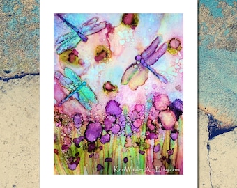 Alcohol Ink Art, Fantasy Dragonflies Art Print, Print of Alcohol Ink Painting, Abstract Art, Home Decor, Wall Art, Dragonfly Decor, Artwork