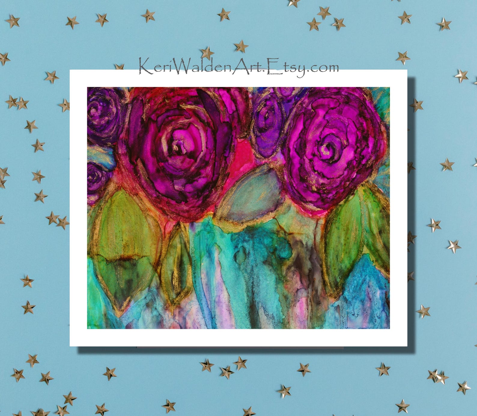 Alcohol Ink Art, Fantasy Roses Art Print, Print of Alcohol Ink Painting ...