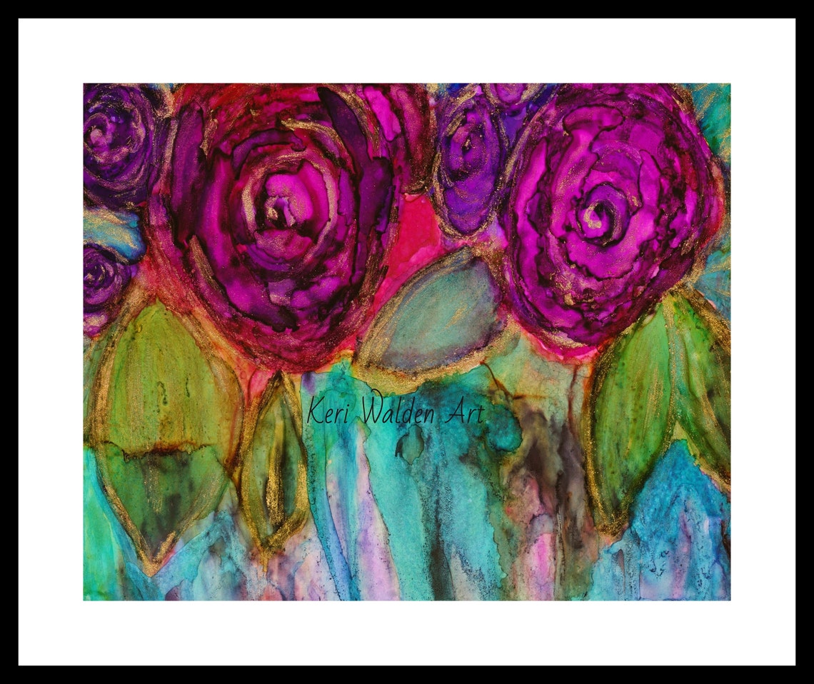 Alcohol Ink Art, Fantasy Roses Art Print, Print of Alcohol Ink Painting ...