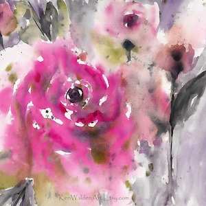 Watercolor Roses Giclee Print, Soft Loose Abstract Watercolor Living Room/Bedroom Decor, Floral Rose Wall Art, Flowers, Gift for Her, Art