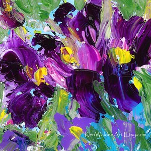 Irises Giclee Print, Expressive Living Room/Bedroom Decor, Print of Original Palette Knife Painting, Abstract Purple/Yellow Floral Wall Art