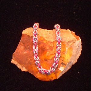 Pink and silver chainmaille bracelet