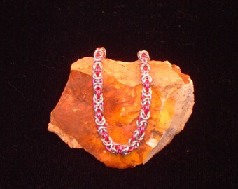 Pink and silver chainmaille bracelet
